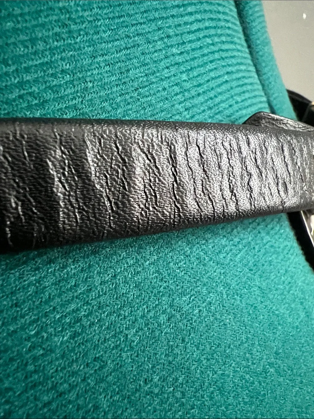 St. John Black Leather Belt with Gold Ribbed Centerpiece
